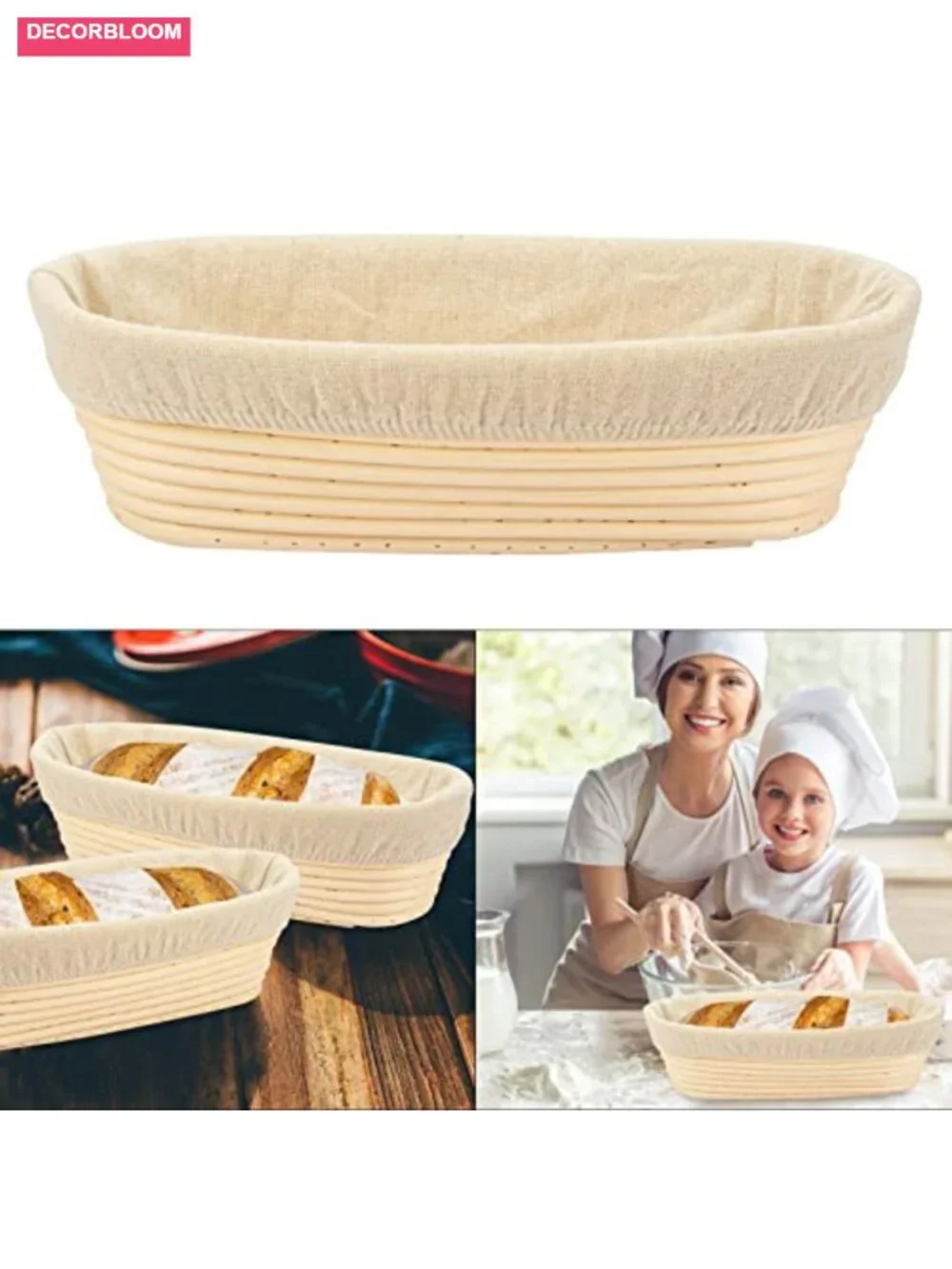 Oval Banneton Bread Proofing Basket with Liner - Rattan Dough Rising Basket for